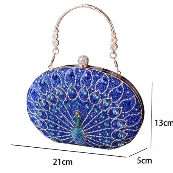 Cover Photo Silver Multi Color Crystals Peacock Curved Clutch HandBag - Picture 6 of 7